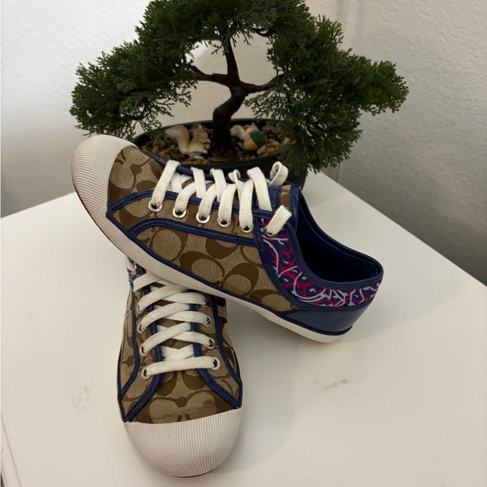 Coach 😍Brown and Blue Sneakers with Pink Accents